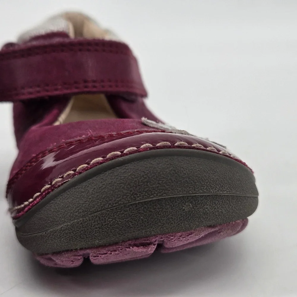 Clarks First Shoes Tiny Mist Plum Burgundy Leather Mary Jane Stars Shoes Sz 6W
